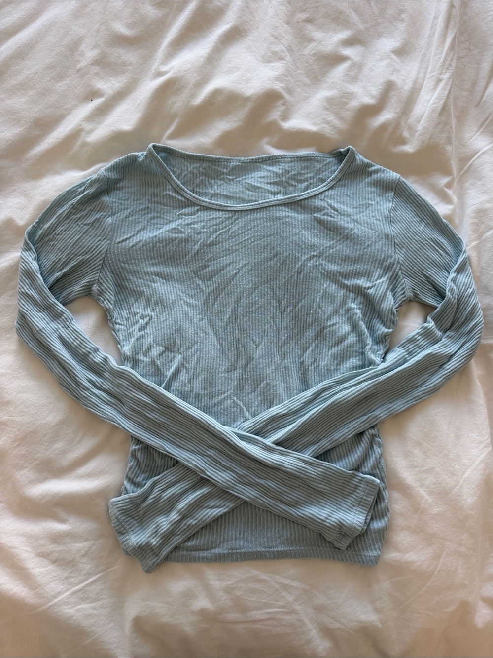 ALO Yoga Light Blue Ribbed and Cropped Long Sleeve Top